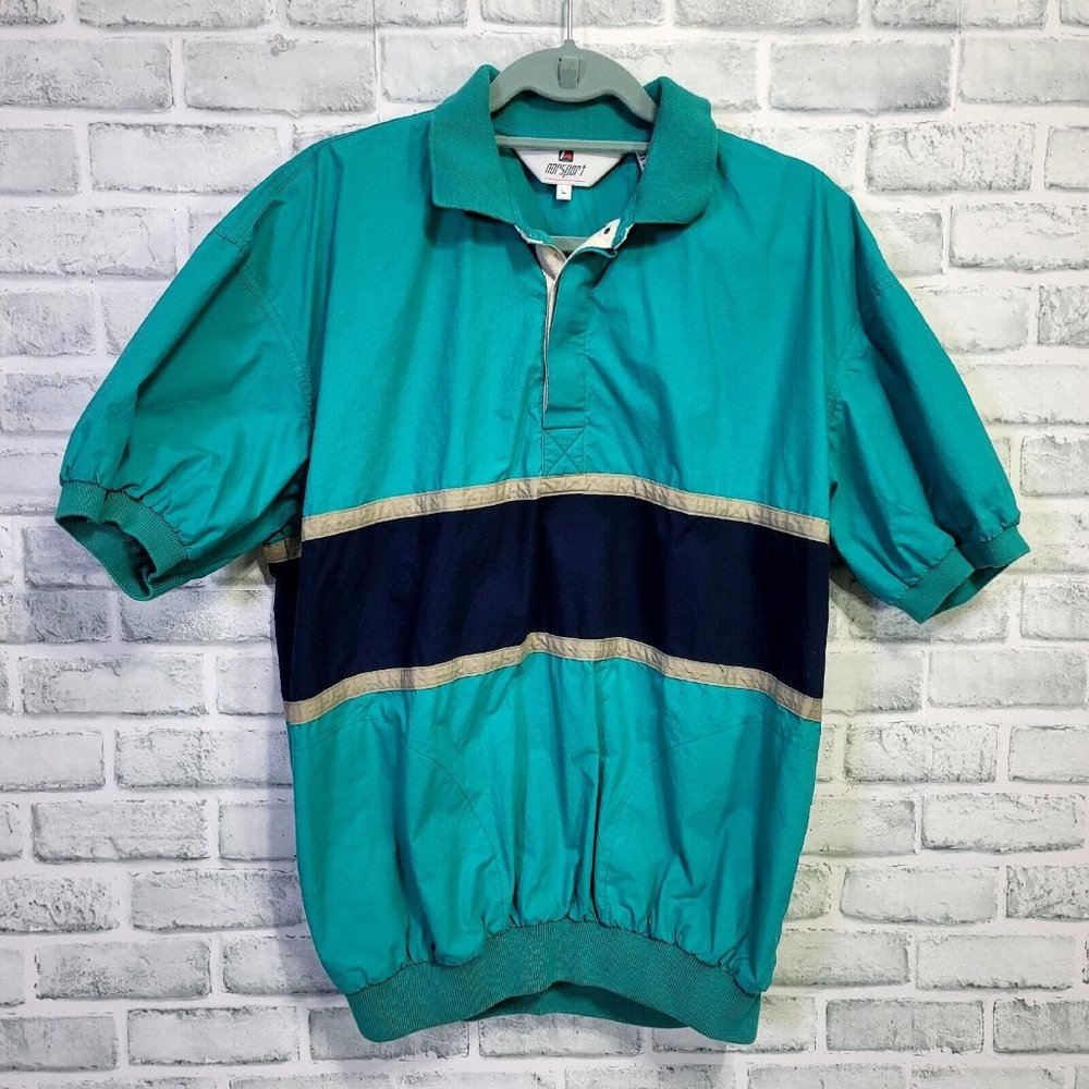 Vintage 80s Norsport Nordstrom‎ Mens L Tapered Windbreaker Shirt S/S Collared